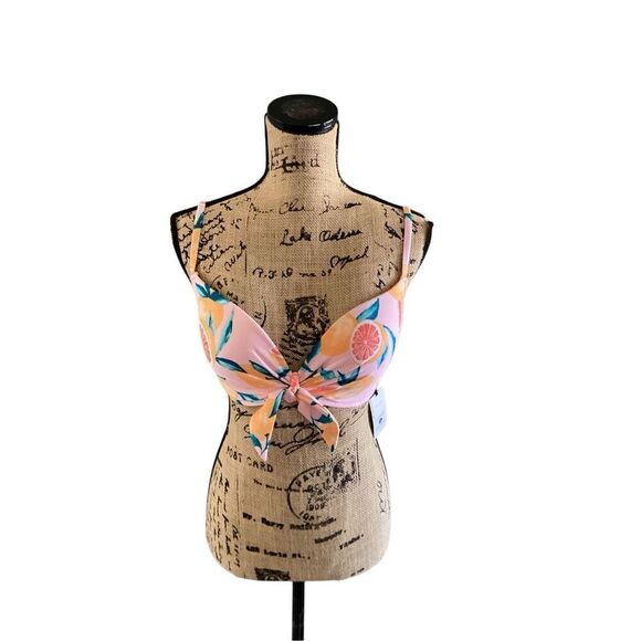Shade & Shore women’s light lined  Front tie textured Bikini Top  ( Grapefruit P - Picture 9 of 10